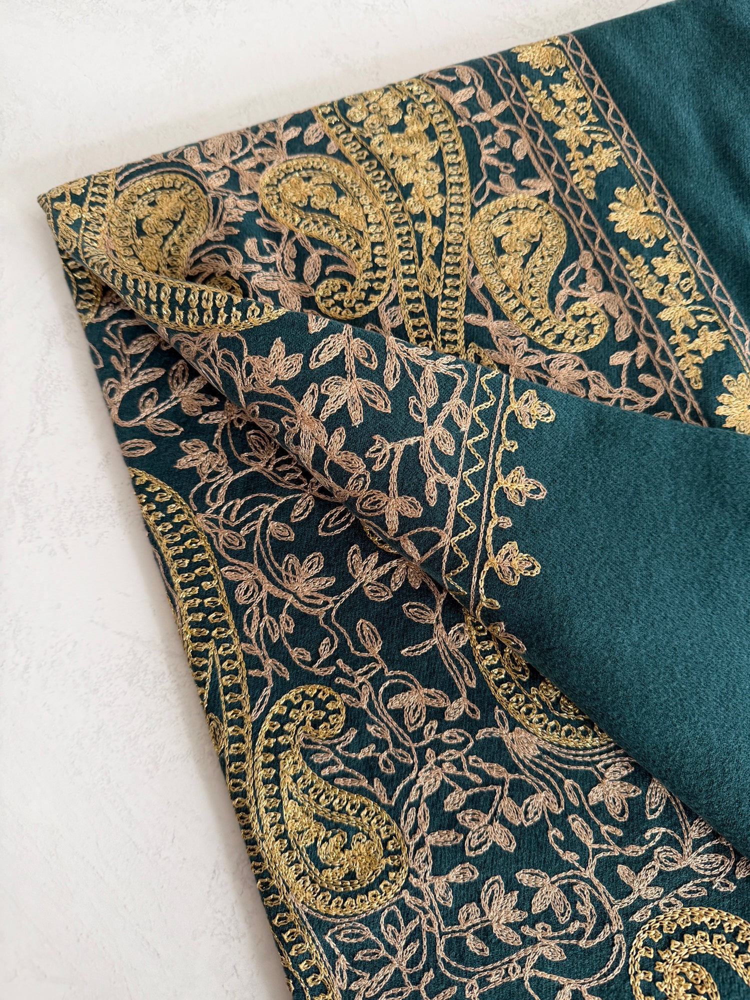 LARGE TEAL PAISLEY CASHMERE COTTON BLEND WINTER SHAWL BLANKET SCARF - A-SHU.CO.UK