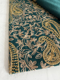 LARGE TEAL PAISLEY CASHMERE COTTON BLEND WINTER SHAWL BLANKET SCARF - A-SHU.CO.UK