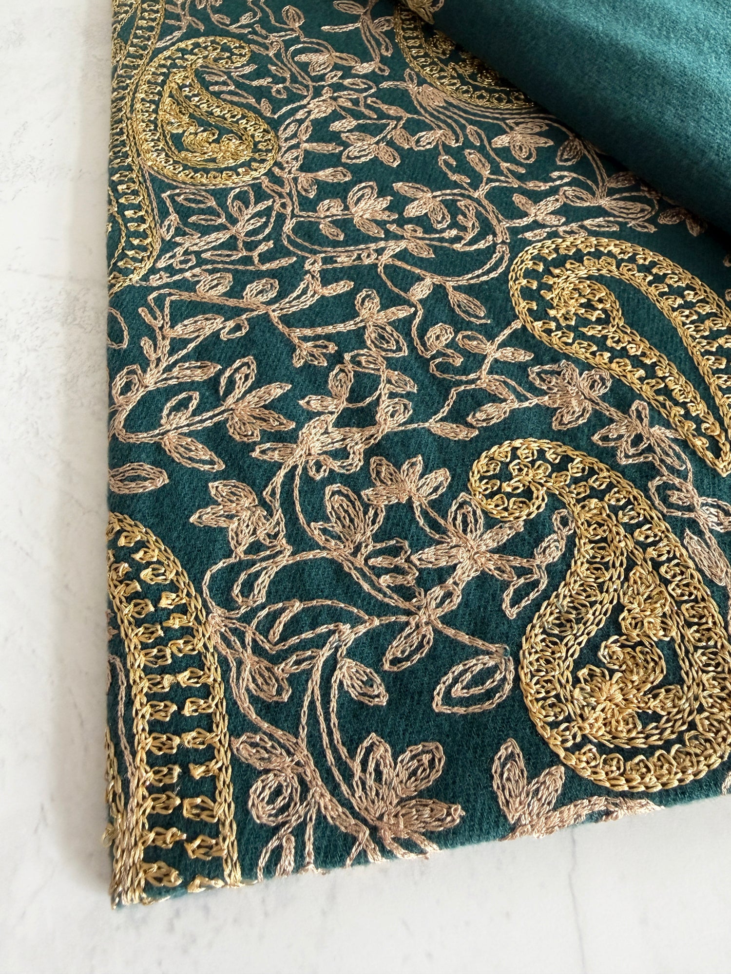LARGE TEAL PAISLEY CASHMERE COTTON BLEND WINTER SHAWL BLANKET SCARF - A-SHU.CO.UK