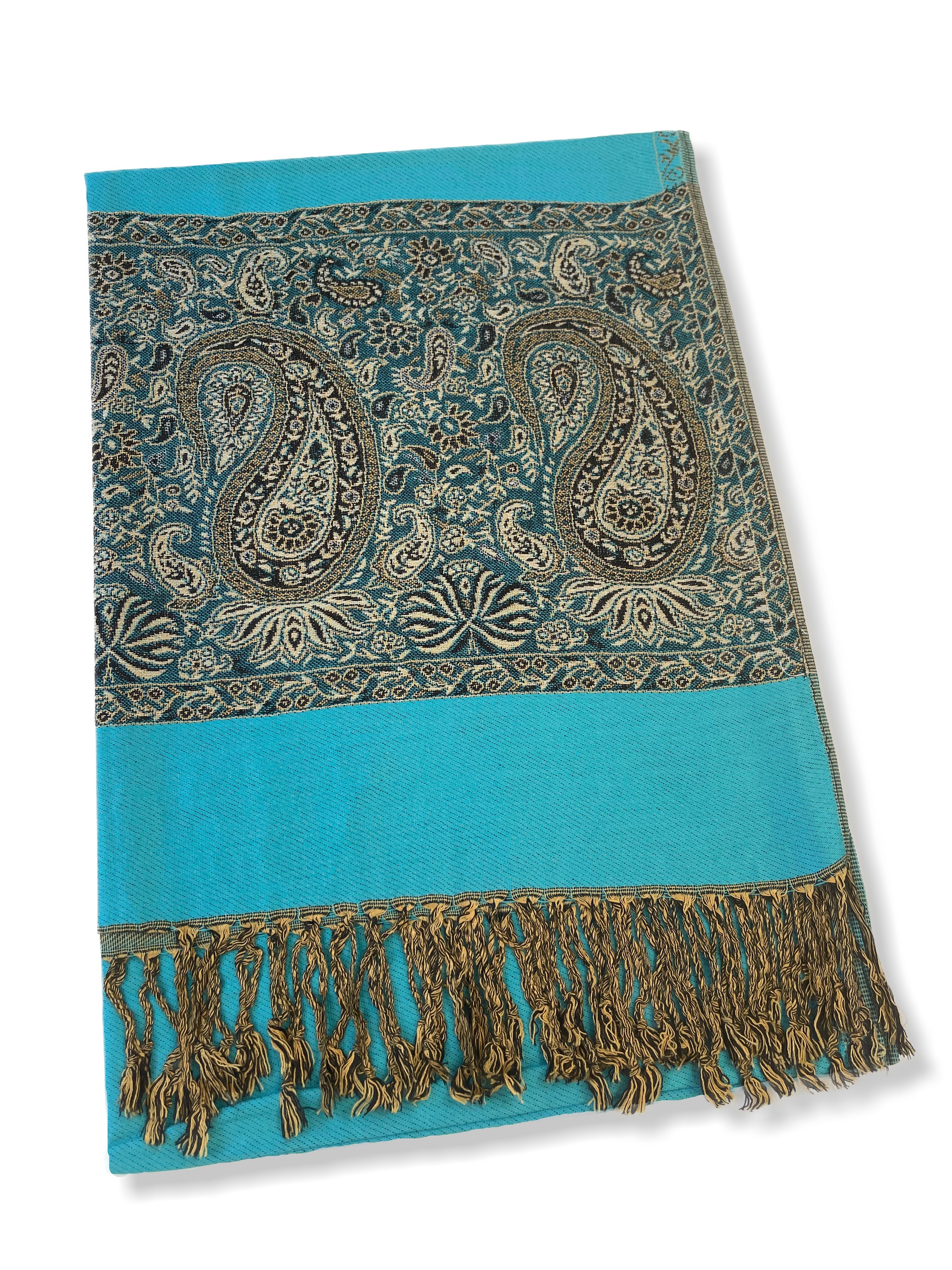 LARGE PLAIN TEAL BLUE REVERSIBLE MULTI COLOUR PAISLEY PRINT PASHMINA SHAWL SCARF WRAP