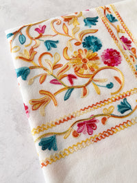 LARGE WHITE FLOWER PRINT CASHMERE COTTON BLEND WINTER SHAWL BLANKET SCARF