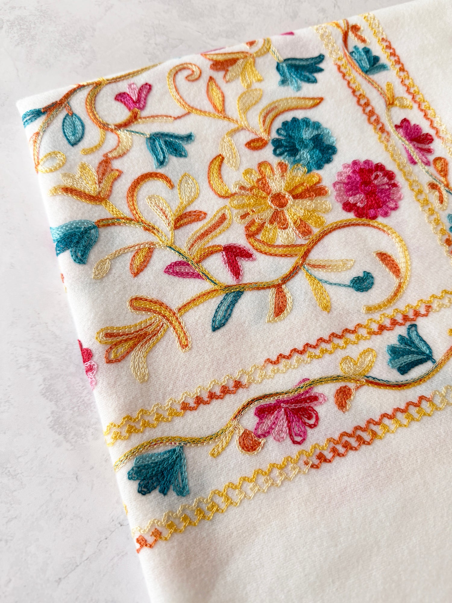 LARGE WHITE FLOWER PRINT CASHMERE COTTON BLEND WINTER SHAWL BLANKET SCARF