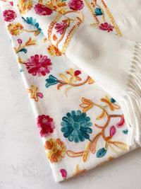 LARGE WHITE FLOWER PRINT CASHMERE COTTON BLEND WINTER SHAWL BLANKET SCARF