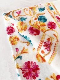 LARGE WHITE FLOWER PRINT CASHMERE COTTON BLEND WINTER SHAWL BLANKET SCARF
