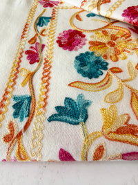 LARGE WHITE FLOWER PRINT CASHMERE COTTON BLEND WINTER SHAWL BLANKET SCARF
