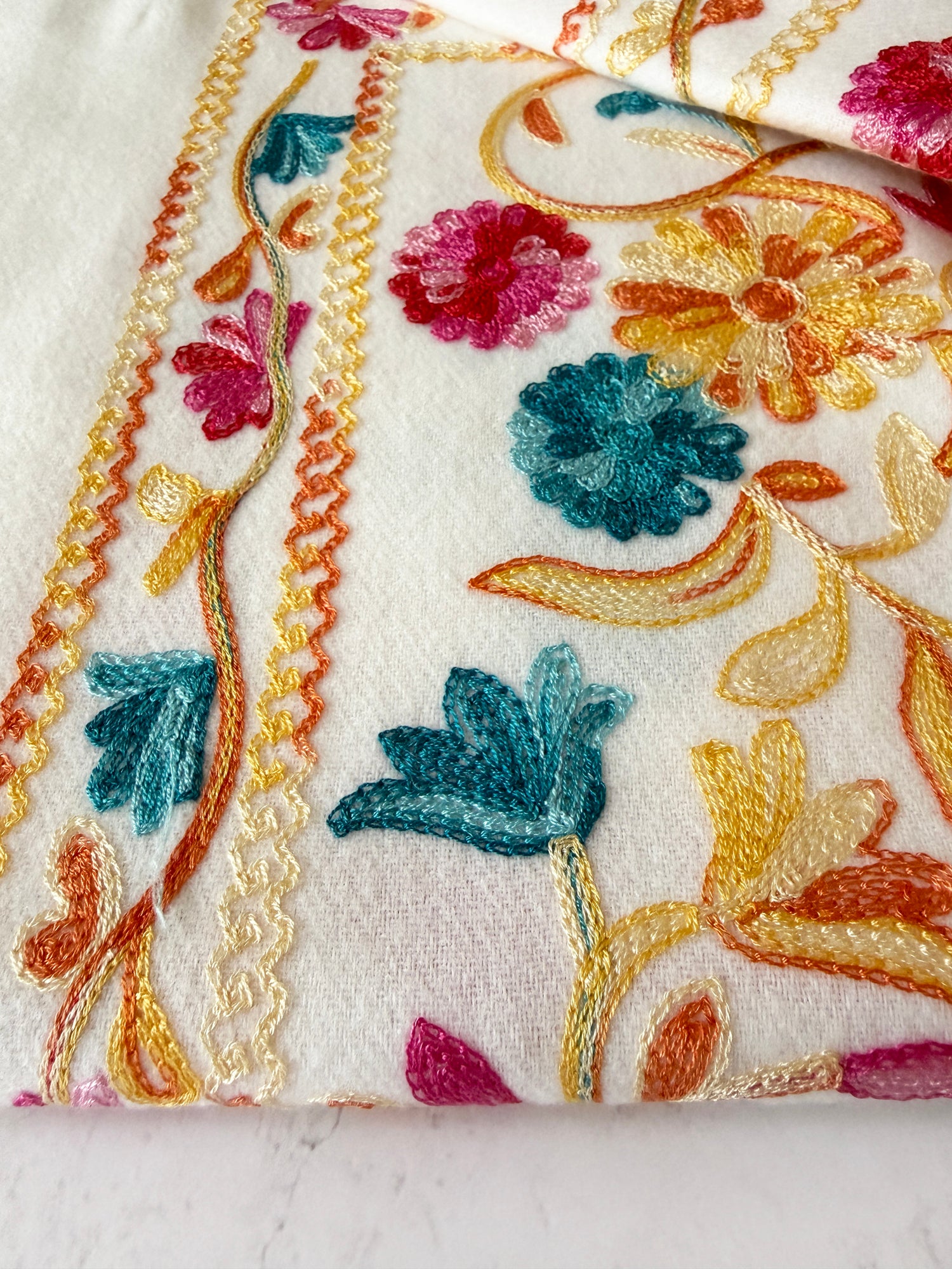 LARGE WHITE FLOWER PRINT CASHMERE COTTON BLEND WINTER SHAWL BLANKET SCARF