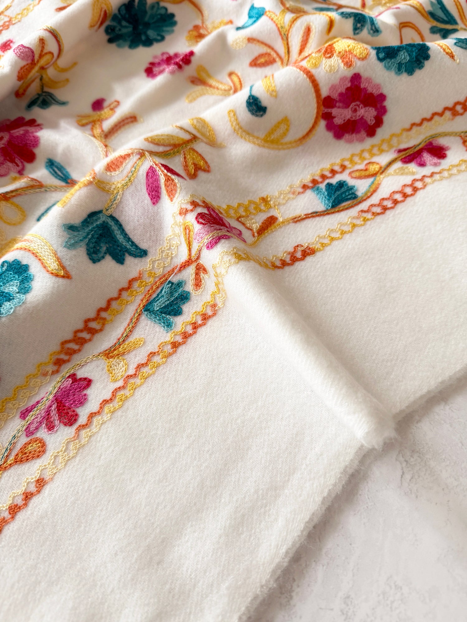 LARGE WHITE FLOWER PRINT CASHMERE COTTON BLEND WINTER SHAWL BLANKET SCARF