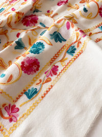 LARGE WHITE FLOWER PRINT CASHMERE COTTON BLEND WINTER SHAWL BLANKET SCARF