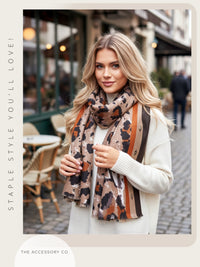 LARGE BEIGE CAMEO LEOPARD PRINT SCARF