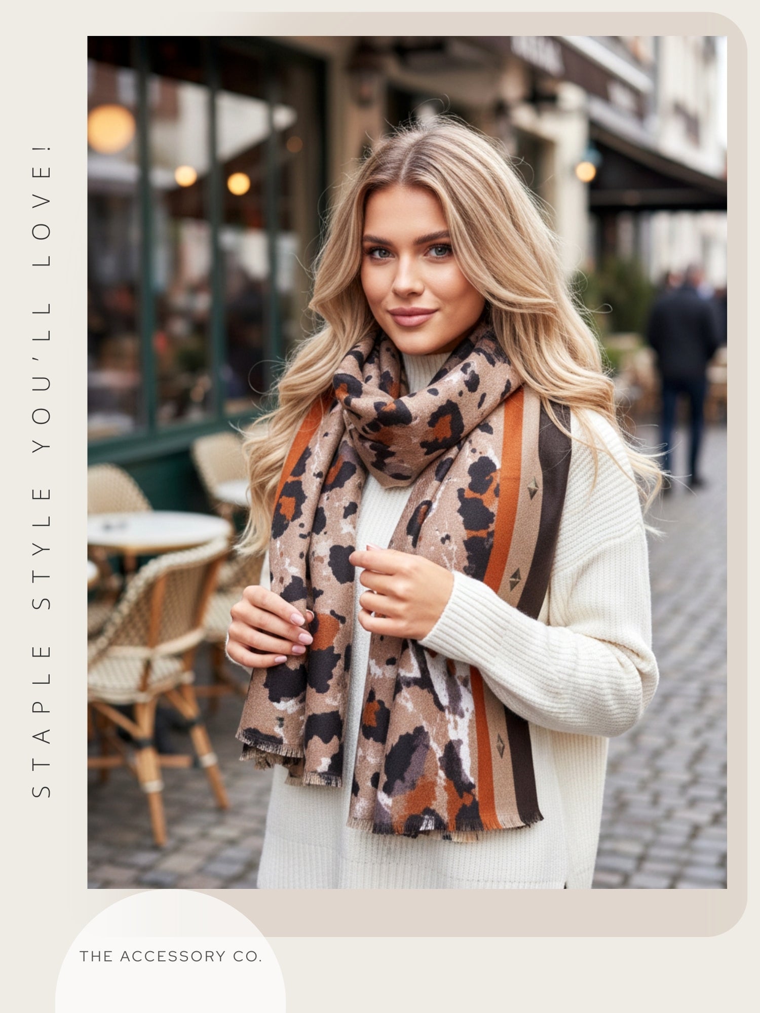 LARGE BEIGE CAMEO LEOPARD PRINT SCARF