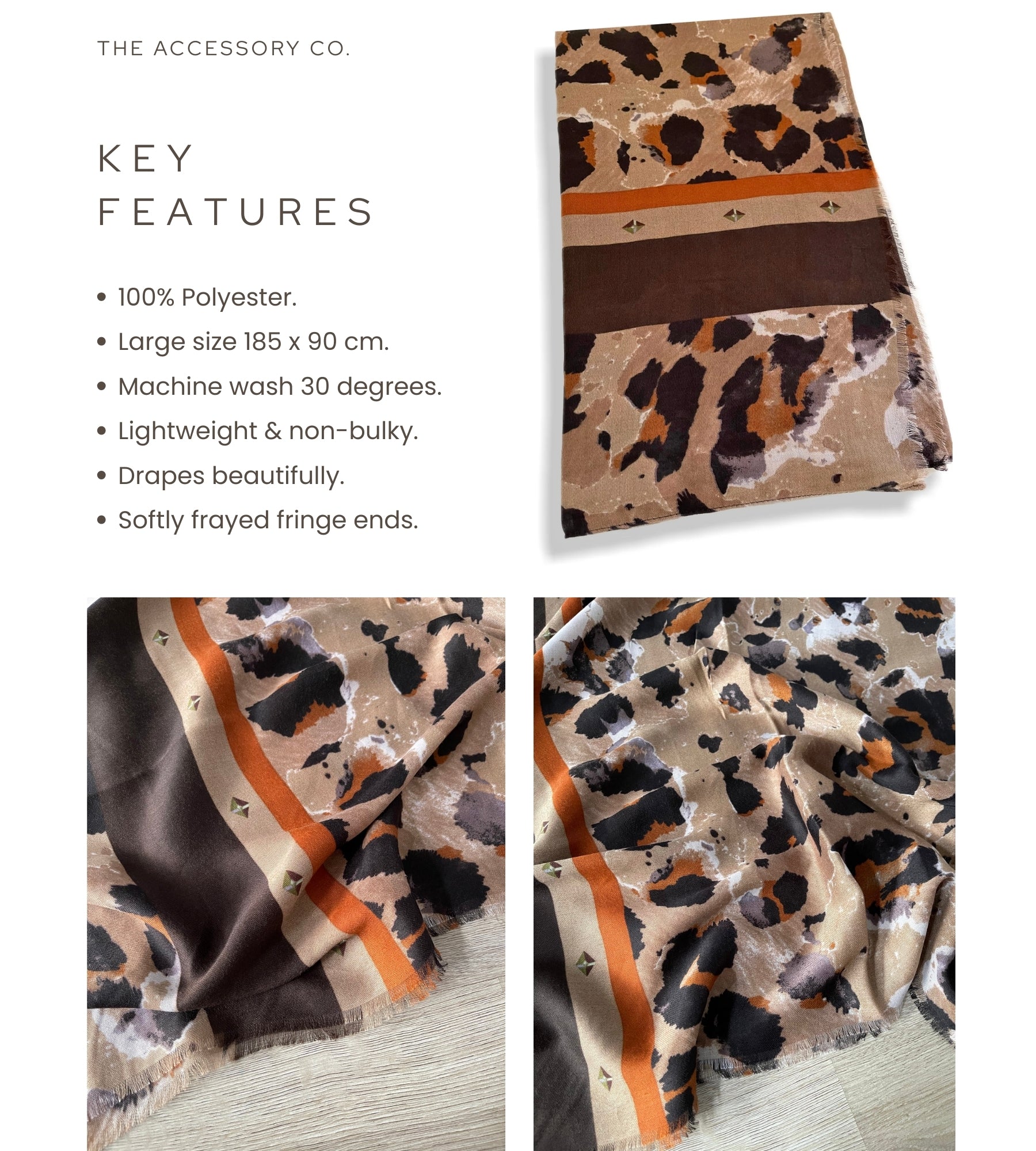 LARGE BEIGE CAMEO LEOPARD PRINT SCARF