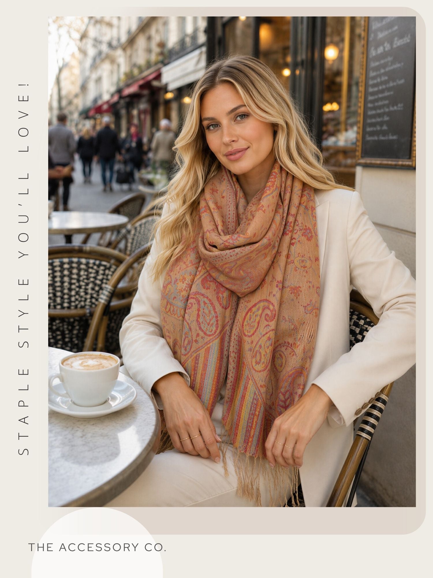 LARGE BEIGE MULTI COLOUR PAISLEY PASHMINA SHAWL SCARF WRAP - A-SHU.CO.UK