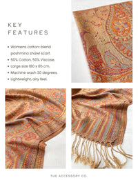 LARGE BEIGE MULTI COLOUR PAISLEY PASHMINA SHAWL SCARF WRAP - A-SHU.CO.UK