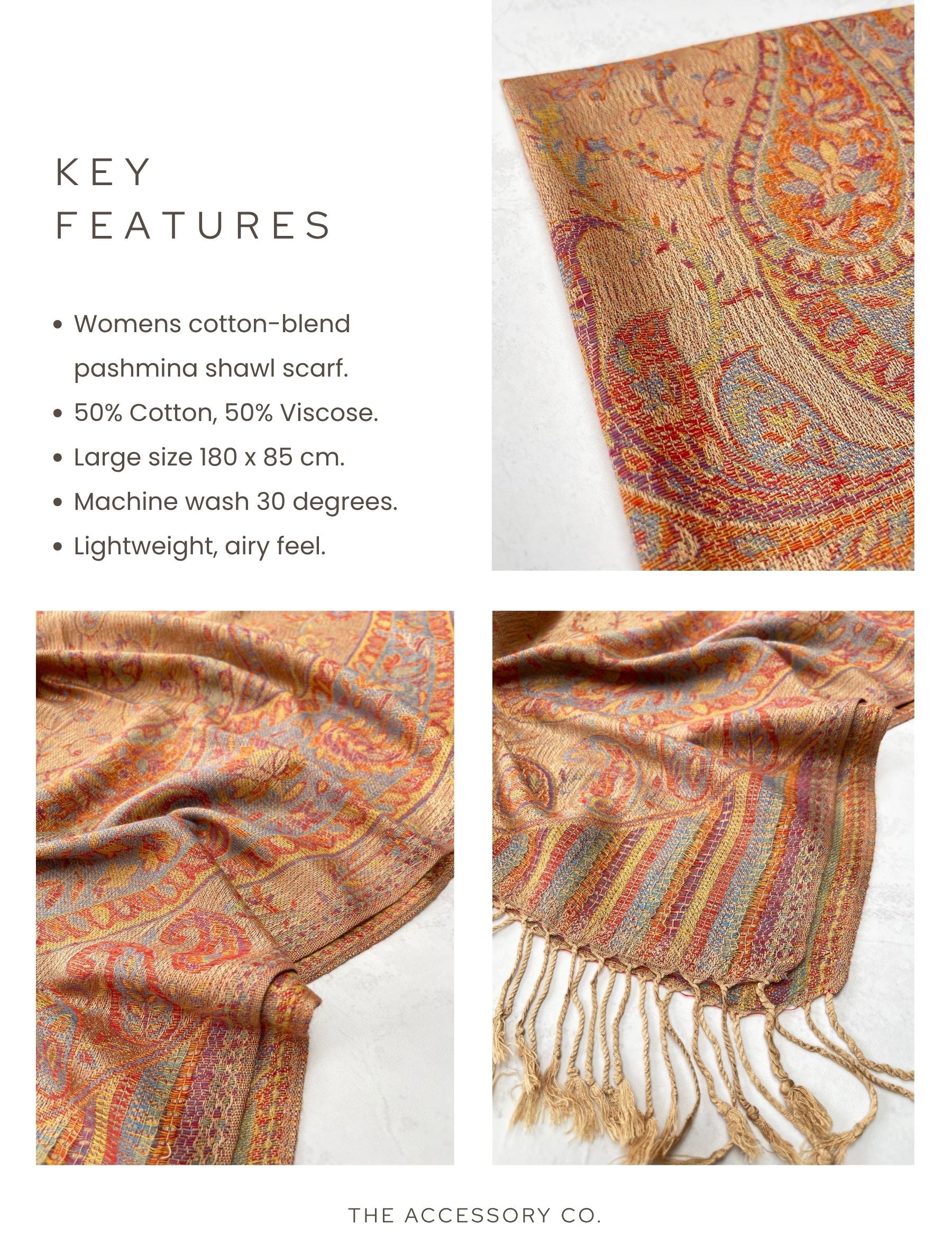 LARGE BEIGE MULTI COLOUR PAISLEY PASHMINA SHAWL SCARF WRAP - A-SHU.CO.UK
