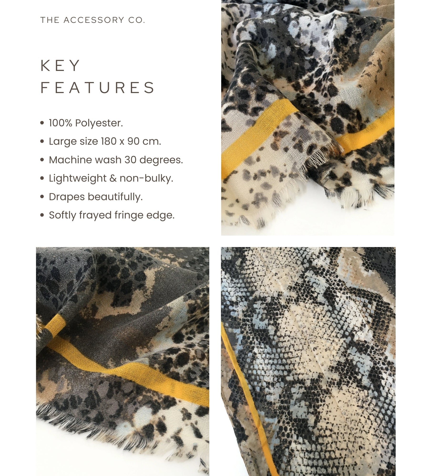 LARGE BEIGE SNAKESKIN PRINT SHAWL SCARF WITH STRIPE