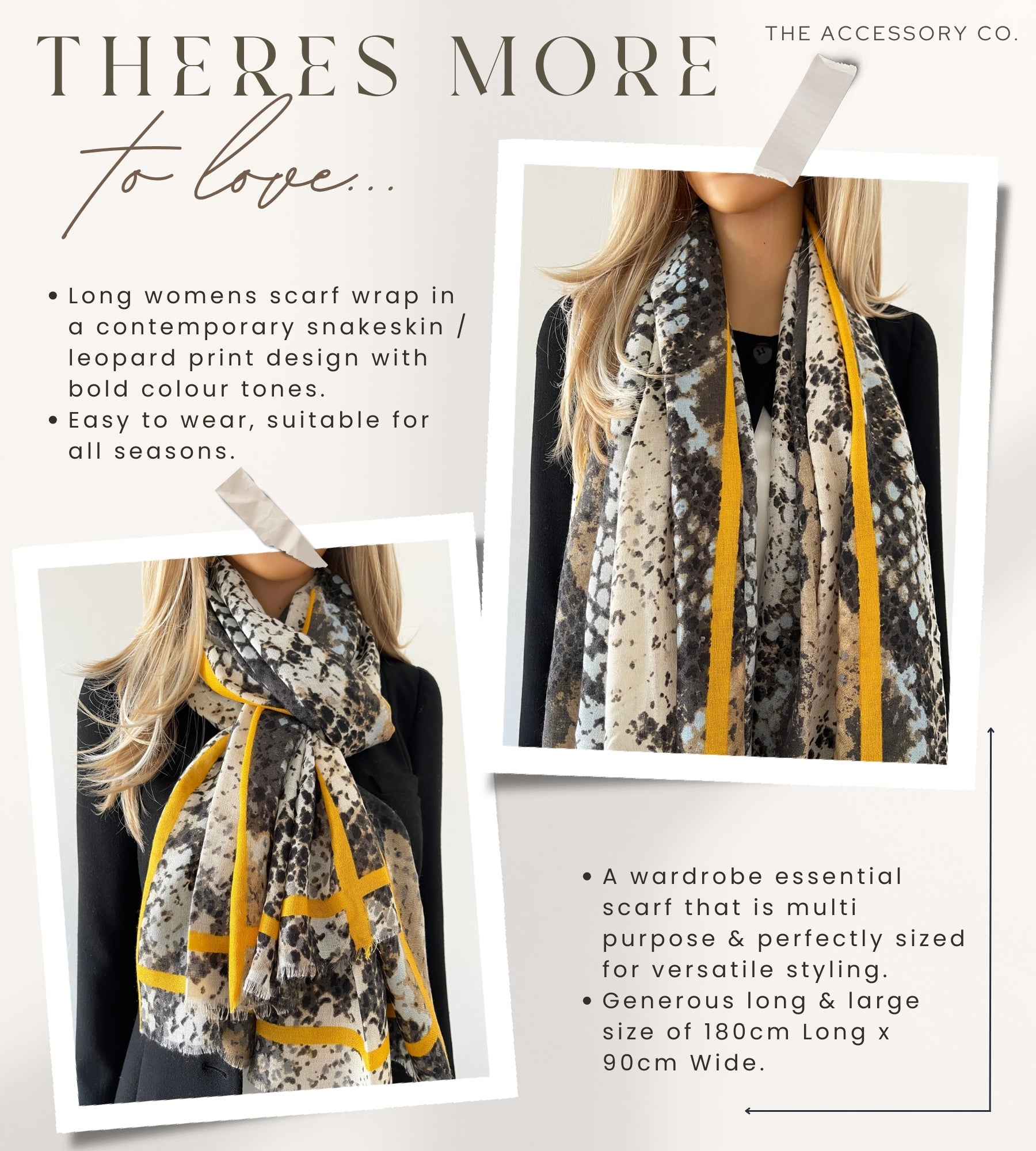 LARGE BEIGE SNAKESKIN PRINT SHAWL SCARF WITH STRIPE