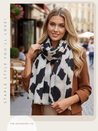 LARGE BEIGE WOOL BIG LEOPARD PRINT SCARF