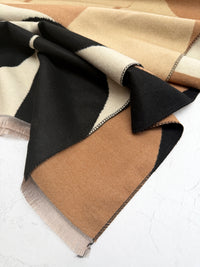 LARGE BLACK CASHMERE RETRO PRINT REVERSIBLE WINTER SHAWL BLANKET SCARF