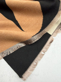 LARGE BLACK CASHMERE RETRO PRINT REVERSIBLE WINTER SHAWL BLANKET SCARF