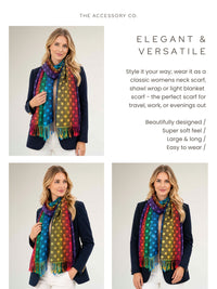 LARGE BLACK MULTI-COLOUR DOT PRINT PASHMINA SHAWL SCARF - A-SHU.CO.UK