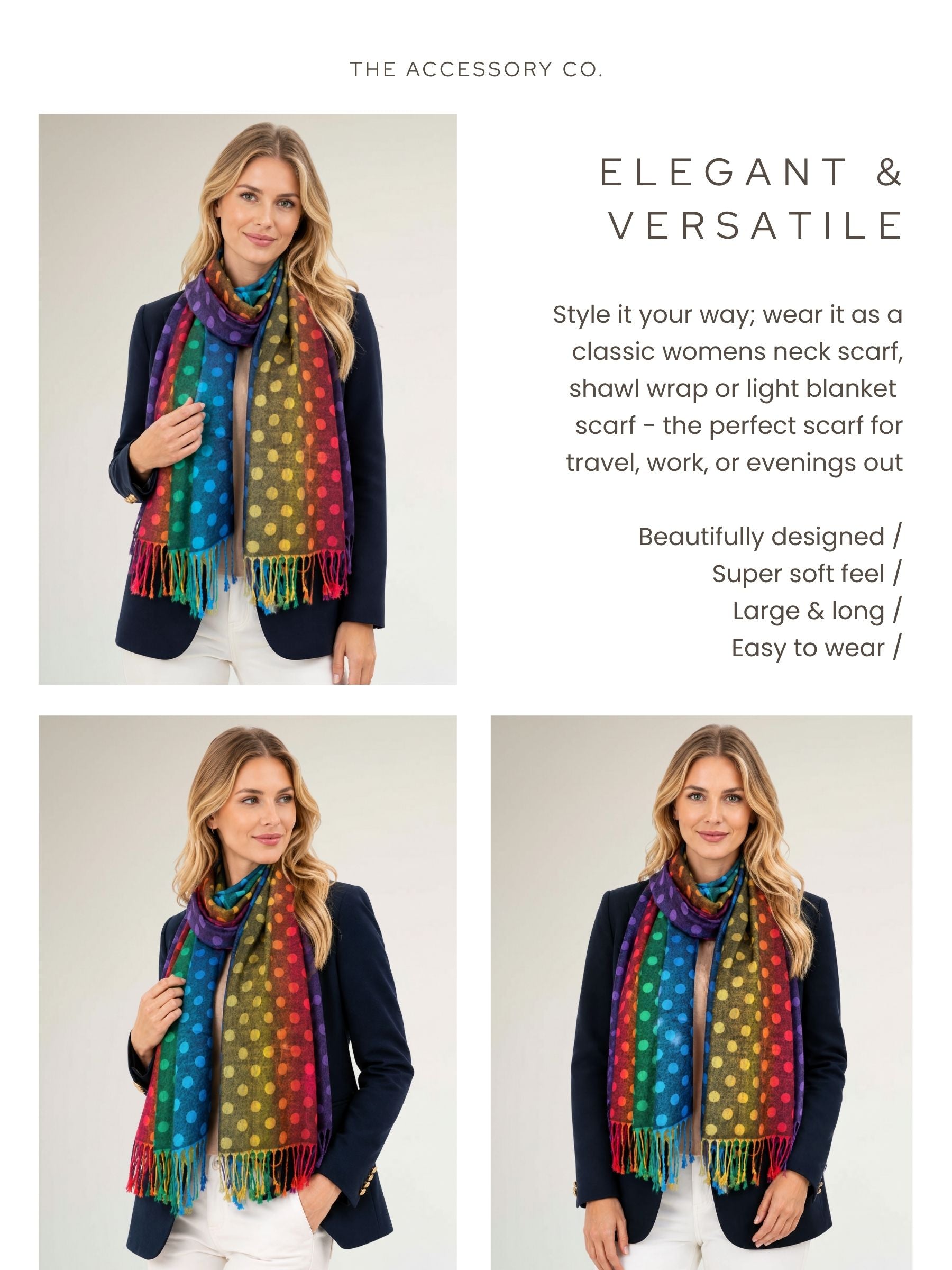 LARGE BLACK MULTI-COLOUR DOT PRINT PASHMINA SHAWL SCARF - A-SHU.CO.UK