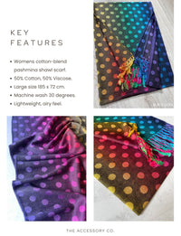 LARGE BLACK MULTI-COLOUR DOT PRINT PASHMINA SHAWL SCARF - A-SHU.CO.UK