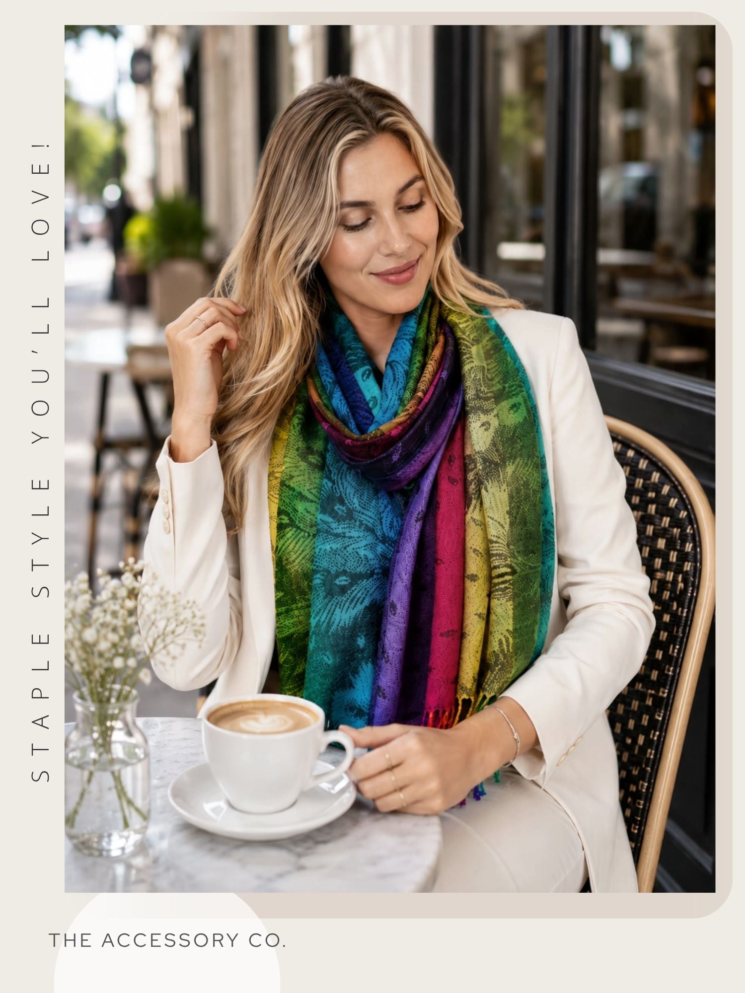 LARGE BLACK RAINBOW FEATHER AND LEAF PRINT PASHMINA SHAWL SCARF