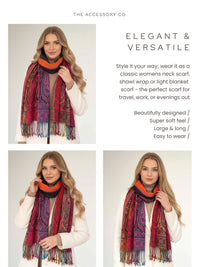LARGE BLACK RAINBOW MULTI COLOUR PAISLEY PRINT PASHMINA SHAWL SCARF - A-SHU.CO.UK