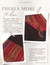 LARGE BLACK RAINBOW MULTI COLOUR PAISLEY PRINT PASHMINA SHAWL SCARF - A-SHU.CO.UK