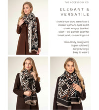 LARGE BLACK RETRO PRINT REVERSIBLE WOOL WINTER SHAWL BLANKET SCARF