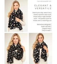 LARGE BLACK WOOL SPOTTY LEOPARD PRINT SCARF