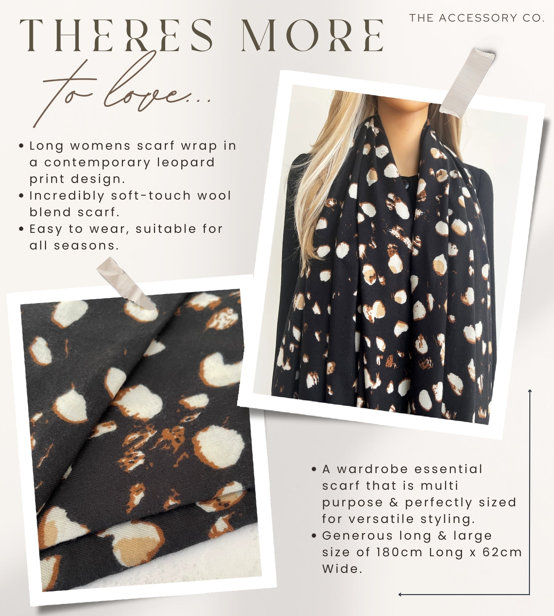 LARGE BLACK WOOL SPOTTY LEOPARD PRINT SCARF