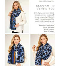 LARGE BLUE CAMEO LEOPARD PRINT SCARF
