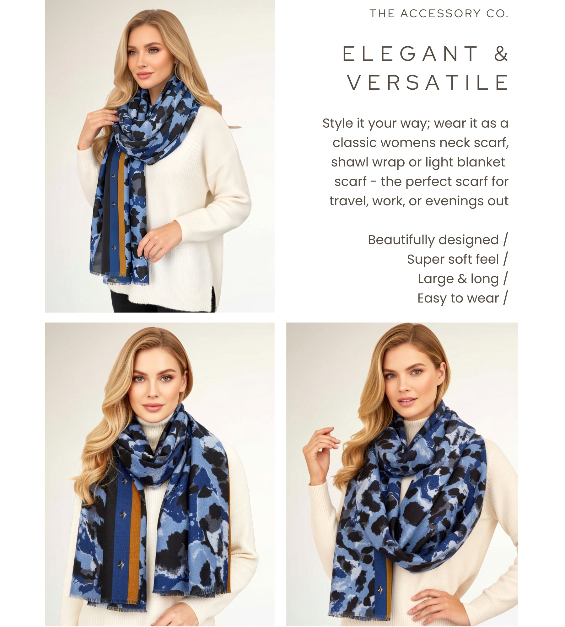 LARGE BLUE CAMEO LEOPARD PRINT SCARF