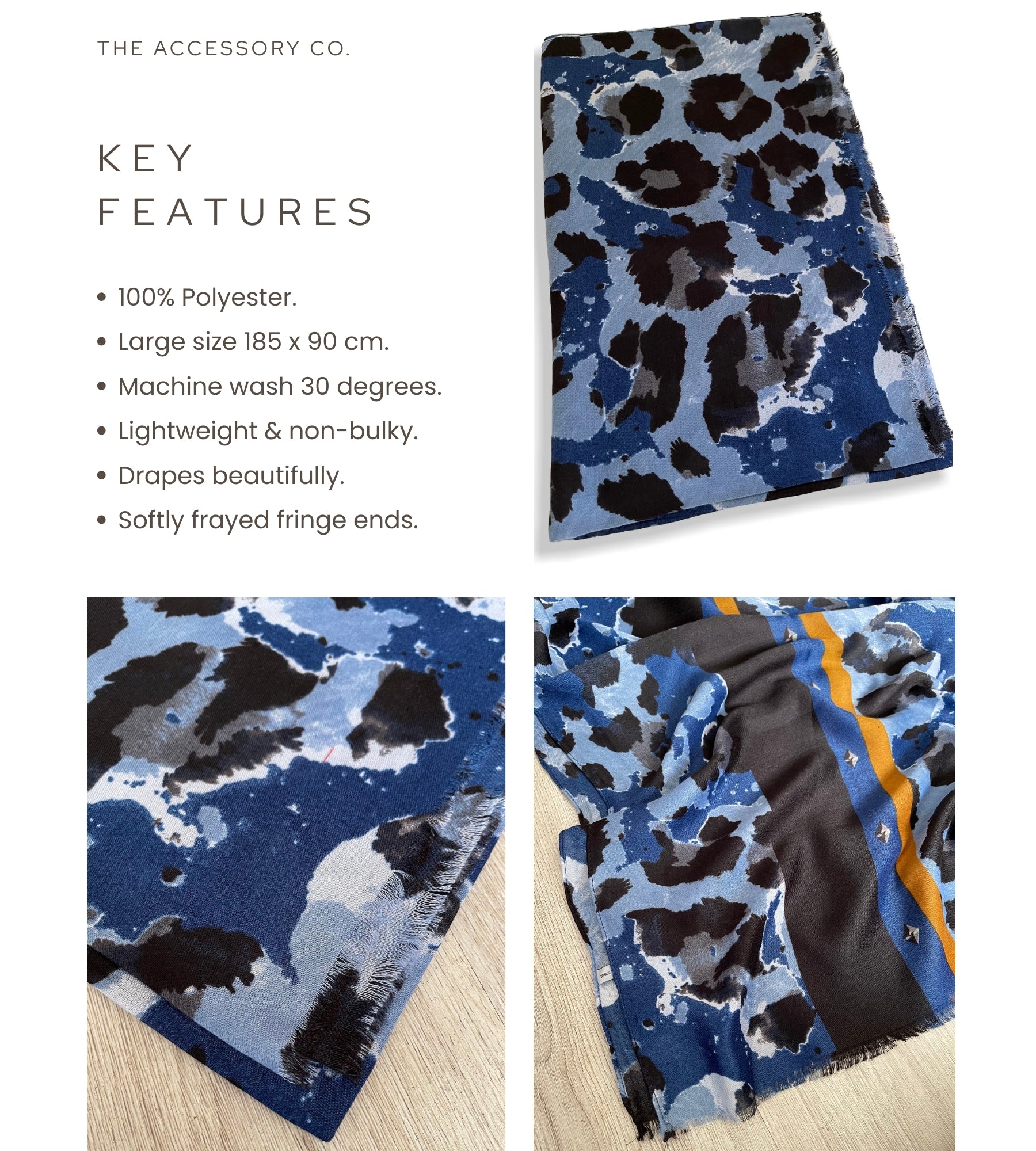 LARGE BLUE CAMEO LEOPARD PRINT SCARF