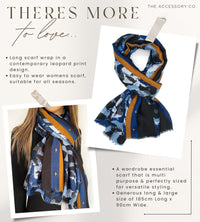 LARGE BLUE CAMEO LEOPARD PRINT SCARF