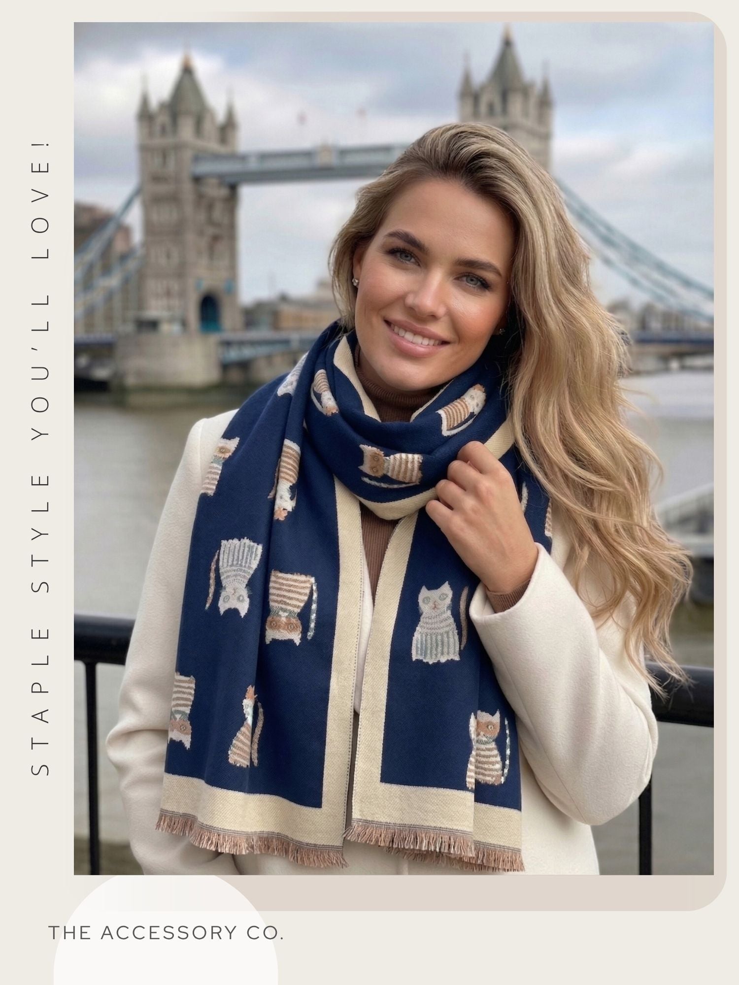 LARGE BLUE CAT THICK REVERSIBLE WINTER SHAWL BLANKET SCARF