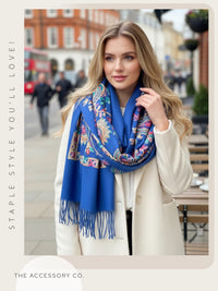 LARGE BLUE COLOURFUL PAISLEY CASHMERE COTTON BLEND WINTER SHAWL BLANKET SCARF