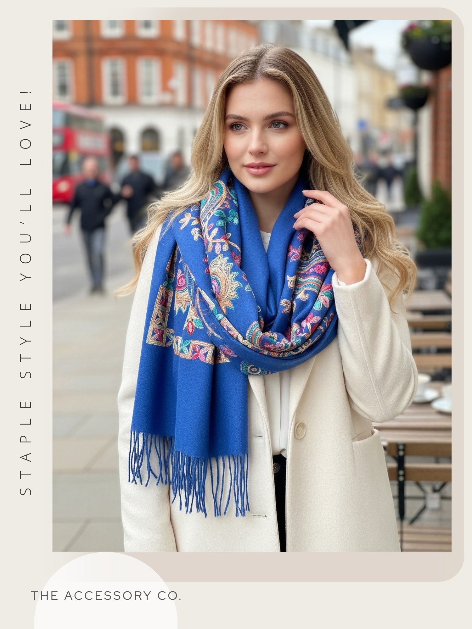 LARGE BLUE COLOURFUL PAISLEY CASHMERE COTTON BLEND WINTER SHAWL BLANKET SCARF