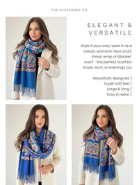 LARGE BLUE COLOURFUL PAISLEY CASHMERE COTTON BLEND WINTER SHAWL BLANKET SCARF