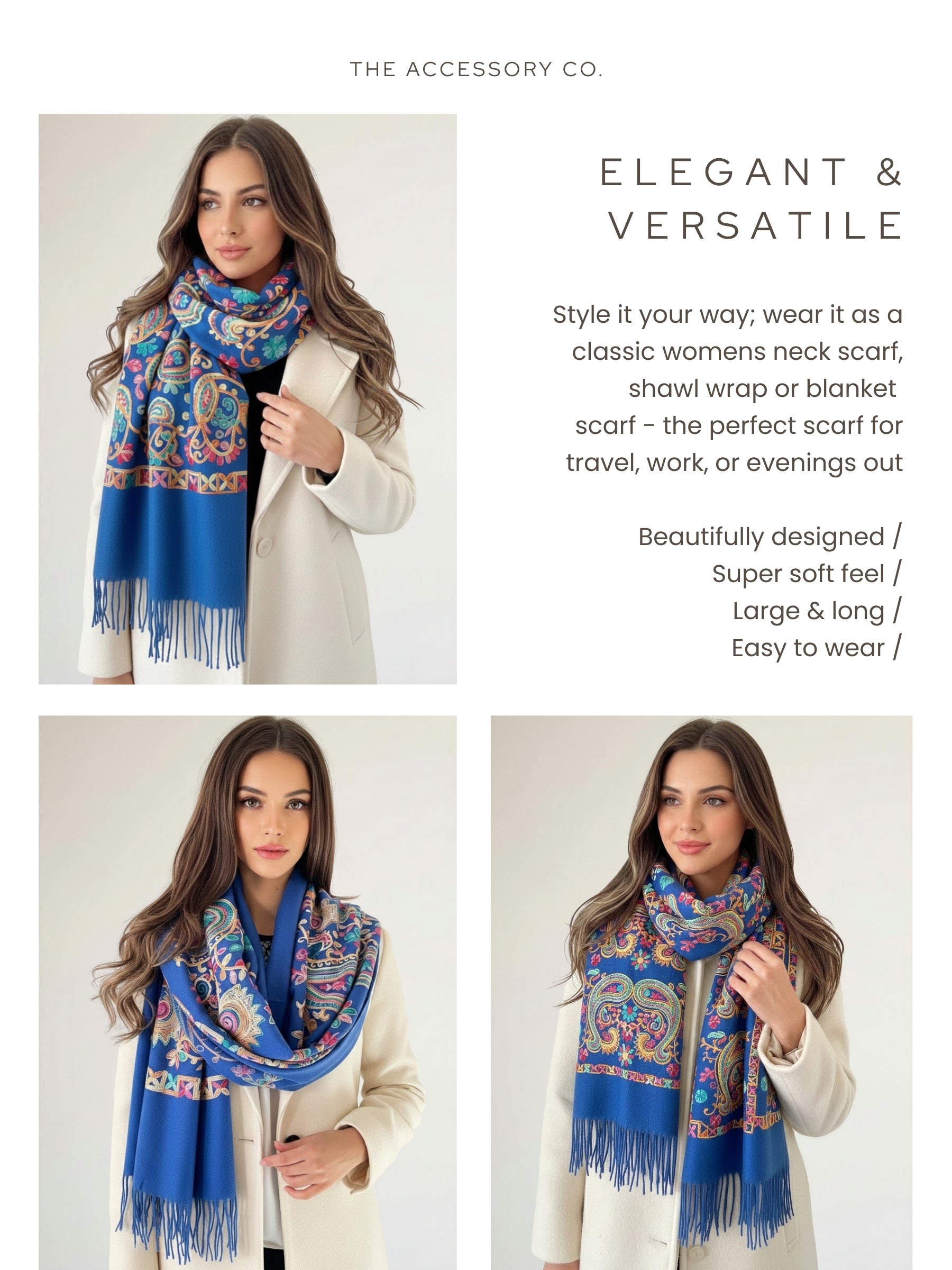 LARGE BLUE COLOURFUL PAISLEY CASHMERE COTTON BLEND WINTER SHAWL BLANKET SCARF