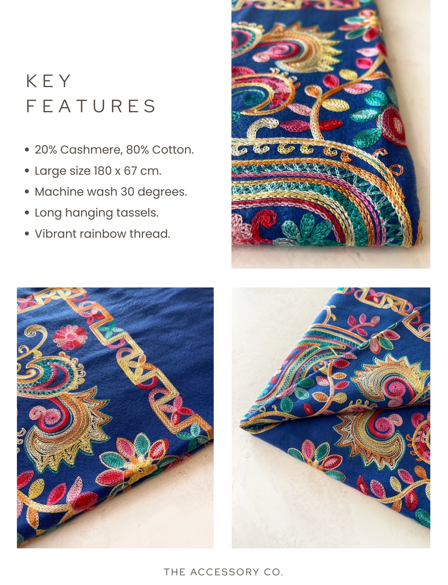 LARGE BLUE COLOURFUL PAISLEY CASHMERE COTTON BLEND WINTER SHAWL BLANKET SCARF
