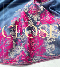 LARGE BLUE FLORAL PRINT SILKY FEEL PASHMINA SHAWL SCARF - A-SHU.CO.UK