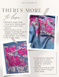 LARGE BLUE FLORAL PRINT SILKY FEEL PASHMINA SHAWL SCARF - A-SHU.CO.UK