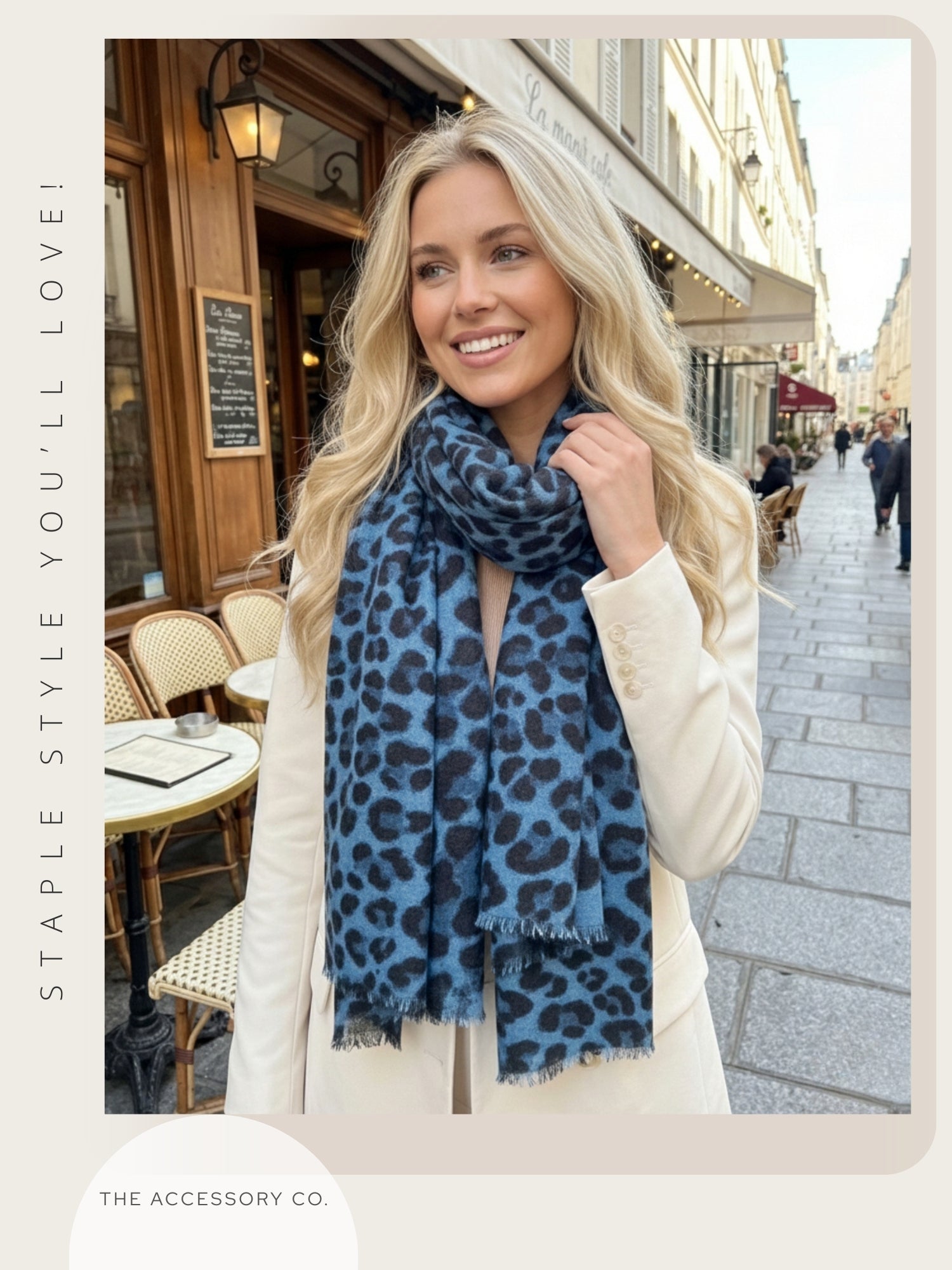 LARGE BLUE LEOPARD PRINT SCARF