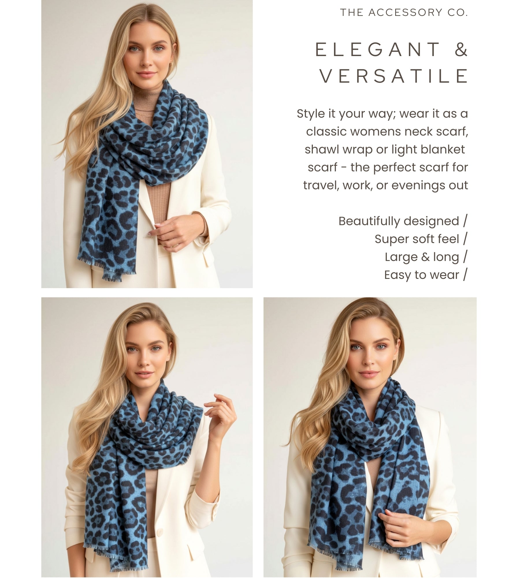 LARGE BLUE LEOPARD PRINT SCARF