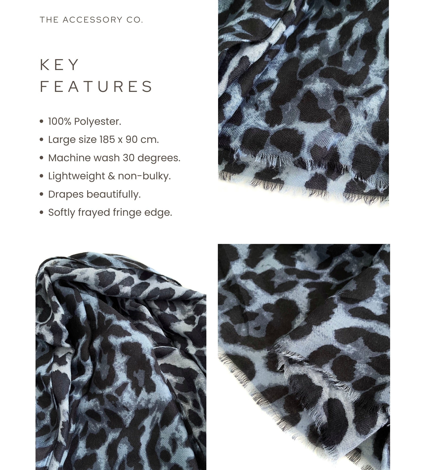 LARGE BLUE LEOPARD PRINT SCARF