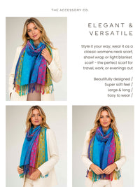LARGE BLUE MULTI-COLOUR DOT PRINT PASHMINA SHAWL SCARF - A-SHU.CO.UK