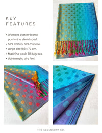 LARGE BLUE MULTI-COLOUR DOT PRINT PASHMINA SHAWL SCARF - A-SHU.CO.UK
