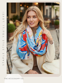 LARGE BLUE ORANGE BRIGHT FLORAL COTTON MIX SCARF